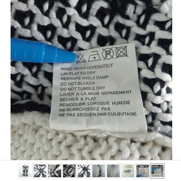 Moffi International Women sz L One button Cardigan Knit Black White - Picture 9 of 9